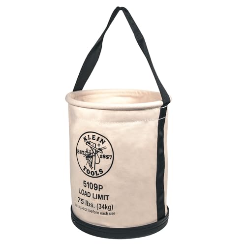 Klein Tools 5109P Canvas Bucket, Wide Straight Wall Tool Bucket with Pocket, Made of No. 6 Canvas and Black Molded Bottom, 75Lb Load Rated - style: Inside Pocket