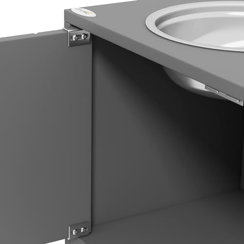 PawHut Large Elevated Dog Bowls with Storage Cabinet 44L Capacity Gray | Raised Dog Bowl Stand, Pet Feeding Station - color: Gray