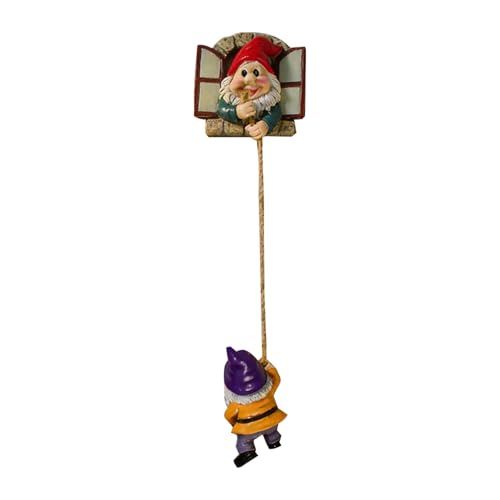 Gnome Statue of a Gnome Climbing a Rope with Glow-in-the-Dark Feature, Wall Decoration - color: Red
