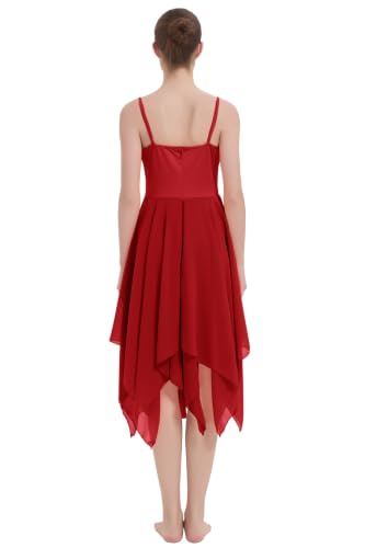 Women's Lyrical Dance Costume Halter Lyrical Dance Dress Irregular Hem Ballet Contemporary Dancewear - color: B27-red, size: X-Large