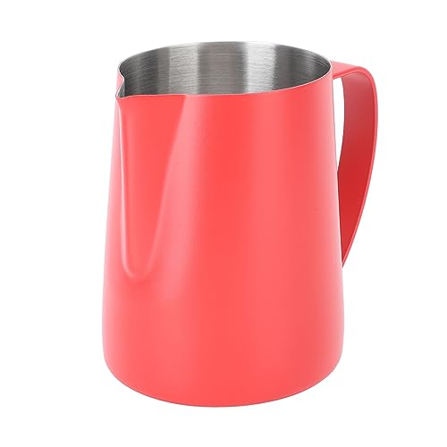 480ML Milk Frothing Pitcher,Steaming Pitcher,Milk Frother Cup,Coffee Frothing Cup 304 Stainless Steel Milk Frother Jug Point Mouth Latte Art Pitcher with Inner Scale(red) - color: Red