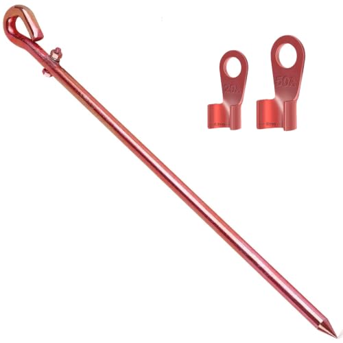 Portable Ground Rod - Copper plating Grounding Pin with Ground Wire Lug | Great for Electric Fences,Antennas,Satellite Dishes,Ground Post Pin,Tie Out Stake (Portable) - color: One grounding rod