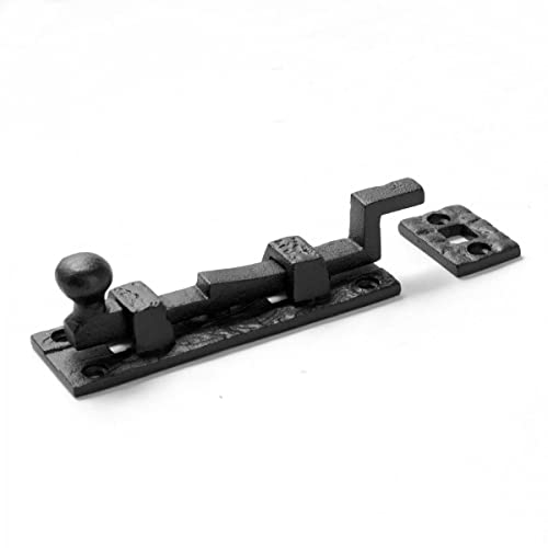 Renovators Supply Manufacturing Door Lock Latch 4 in. Black Wrought Iron Ball Tip Styled Necked Offset Slide Bolt Latch with Mounting Hardware - size: Pack of 1, style: 4 inch - Ball Tip