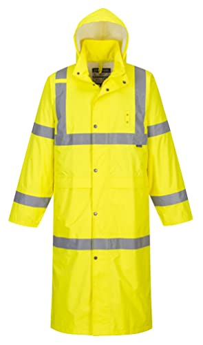 Portwest UH445 Men's Classic Raincoat Waterproof Hi Vis Reflective Long Rain Jacket ANSI Class 3 Yellow | Yellow, X Large, ANSI/ISEA 107 Class 3, Regular Fit, 100% Polyester, Inner Elasticated Cuff, 2 Side Zipper Pockets, Zip Front - color: Yellow, size: