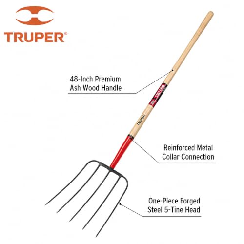 Truper 5-Tine Barley Fork with 48-Inch Ash Handle (Model 30325 / BPJ-5B) | Heavy-Duty Forged Steel Pitchfork for Handling Barley, Straw, Hay, and Agricultural Crops - size: 54-Inch, style: Tru Pro - Barley Fork 5-Tine