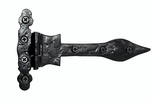 The Metal Magician Black T-Strap Hinges, Pack of 4 Heavy Duty Barn Door Hinges (6.2" x 3.5") for Wooden Fences Heavy Duty, Decorative, Farm Gate Hinge (Black) - color: 6inch T Hinge Black