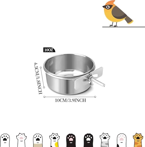 Bird Cage Feeder, Bird Feeder for Cage, 2 Pcs 10oz Stainless Steel Food Water Bowls with Clamp, Hanging Coop Cups for Parrot Cockatiel Hamster Rabbit Rat Small Animals - color: 2pcs-10oz Stainless Steel Bowl with Clamp