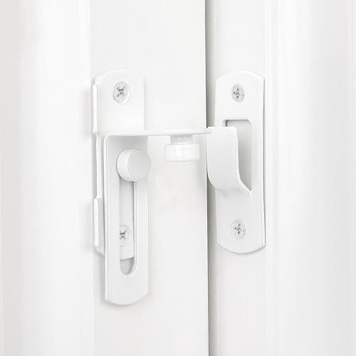 White 90 Degree Flip Barn Door Lock Latches | Stainless Steel Gate Latch,Suitable for Sliding Door,Garden Gates,Wine Cabinet,Closet,Pet Cage,French Door,Fence Gates - color: White