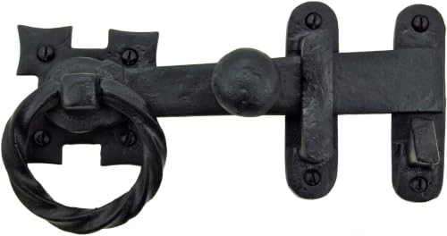 Renovators Supply Manufacturing Door Lock Latch 7 in. Black Wrought Iron Gate Latch Garage Barn Door Lock with Mounting Hardware - color: Black 7", size: Pack of 1