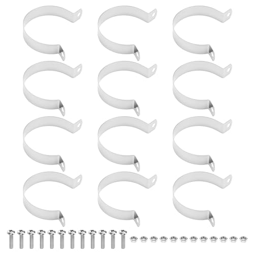 M METERXITY 12-Pack 2" Brace Bands Chain Link Fence Parts | Galvanized Steel Chain Link Brace Band with Bolts and Nuts for Fence, Gate, Posts, Rust-Resistant [Silver] - size: 2"