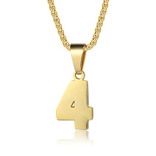 Number Necklaces Personalized Necklaces 18K Gold Plated Initial Number Pendant Stainless Steel Chain Sports Necklaces for Men Women - color: Gold, style: 4