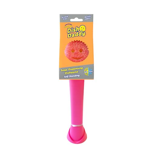 Scrub Daddy Dish Wand Scrubbing Brush with Handle, Soap Dispensing Dish Brushes, Texture Changing Washing Up Sponges With Liquid Dispenser, Scrubber with Scraper & Detachable Head Sponge, Pink | Soap Dispensing Dish Brushes, Texture Changing Washing Up Sp