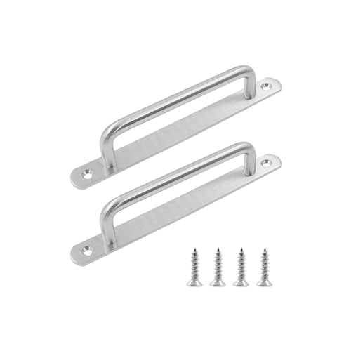 Barn Door Handles, Door Pull Handles with Plate,201 Stainless Steel Pull Handles,Metal Sliding Door Pull Handles,Shed Handle Pulls for Closet Cabinet - color: Silver, size: Hole Center:195mm/7.68''