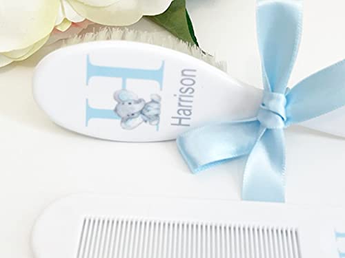 Personalized Boys Baby Brush and Comb Set, Elephant Boy Gift, Custom Babies Gifts for Newborn Boys. ECO Friendly Inks.