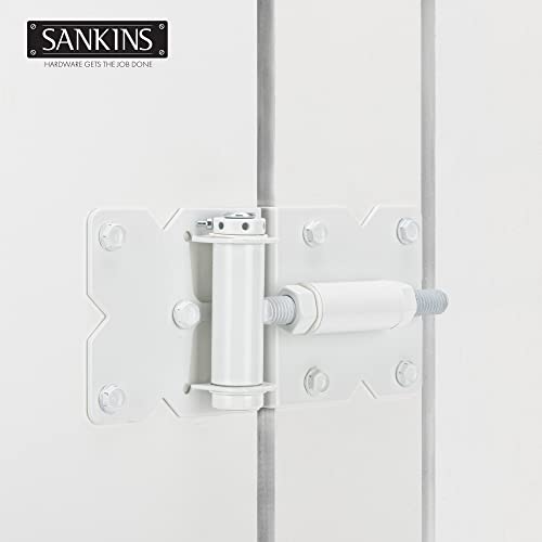 Self Closing Gate Hinges Heavy Duty Hardware Hinges for Wooden/Vinyl/PVC Fences, 90 Degree Adjustable Gate Hinge with Installation Screws and Swing Adjuster Tool, 2 Pack/Set, White | Heavy duty gate hinges fence hinges for Wooden/Vinyl/PVC Fences, with in