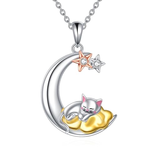 Snake Moon Necklace - 925 Sterling Silver Moon Pendant Necklace - Snake Jewelry for Women - style: Cat