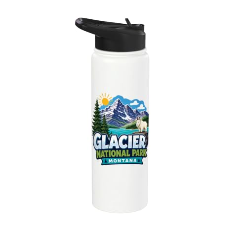 Glacier National Park Montana Mountain Goat Kids Adventure Stainless Steel Insulated Water Bottle - color: White