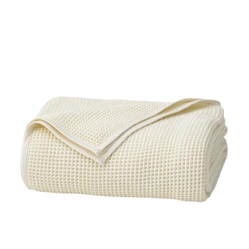 BOLL & BRANCH Waffle Bed Blanket, King/Cal King, Cream | Luxury 100% Organic Cotton - Soft, Lightweight and Breathable - Textured Waffle Weave Design - color: Cream, size: King/California King