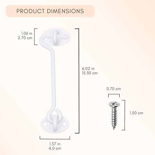 Eco-Fused 5-inch Heavy Duty Hook and Eye Latch - 1x Barn Door Lock (White), 4X Mounting Screws - Powder Coated Stainless Steel Hooks for Door, Windows, Sheds, Fences, Gates, Closets, Cabinets - color: 1 set: 5 inch - White