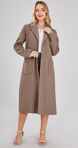 chouyatou Women's Big Notch Lapel Single Breasted Mid-Long Wool Blend Coat - color: Khaki, size: X-Small