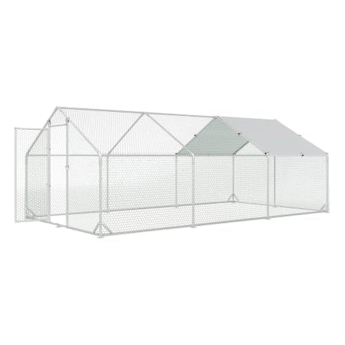 4ever2buy Metal Chicken Coop, 10x20 FT Walk-in Chicken Run Pen Poultry Cage, Water-Resistant & Anti-UV Cover, Large Chicken Coop for 18-22 Chickens - size: 236.4"L x 117.6"W x 76.8"H