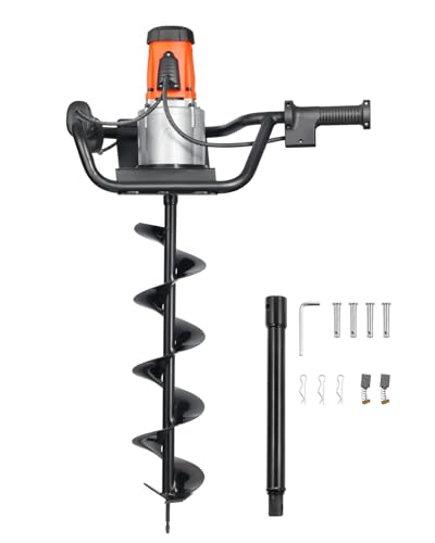 VEVOR Electric Post Hole Digger 1500W 140 RPM with 5.71 in Steel Auger Bit | for Post Hole Digging, Drilling and Tree Planting in Gardens and Yards, with 10.24 in Extension Rod for Reaching Deeper Soil
