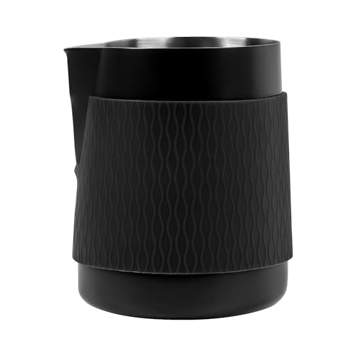IKAPE Espresso Milk Pitcher, 15.04/450ml Milk Frothing Jug without Handle, Espresso Steaming Pitcher with Sharp Spout for Espresso Barista Tool(black) - color: Black