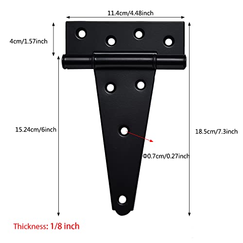 6 Inch T-Strap Shed Door Hinges Heavy Duty,Black Tee Hinge for Wooden Fences,Yard Door,Barn Door Gates, Wrought Hardware Rustproof (6 inch x 6PCS) - color: 6 pcs, size: 6 Inch