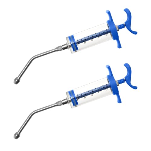 50 mL Reusable Feeding Syringes with 2 Nozzles, 2 Pack | Adjustable Medicine Doser and Drench Gun for Newborn Pets, Goats, Lambs, Pigs, Dogs, Cats, Birds and Other Small Animals - size: 50ml(2-Pack)