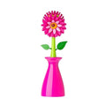 Vigar Flower Power Dish Brush with Handle and Vase Holder - Pink | Dish Scrub Brush for Dishes, Kitchen Scrub Brush, Sink Cleaning Brush, Pot Scrubber, Dishwashing Brush - color: Pink