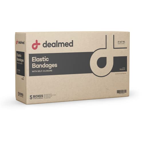 Dealmed 3" Elastic Bandage Wrap with Self-Closure - 10 Count (5 Pack) | Cotton Polyester Blend, Individually Packed, Breathable 5 yd Stretch Fabric, For Sprains Strains Edema, 50 Total Rolls - size: Pack of 50