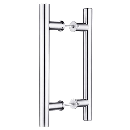12" Stainless Steel Double Sided Push Pull Door Handle,H Shape Sliding Door Handle,Brushed,Fit for Glass Door Wooden Door - size: 12inch*1