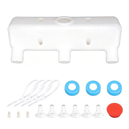 Goat Bottle Feeder 3-Nipple 3L,Leakproof Double-Layer Nipples Hanging Milk Feeder for Lambs Piglets Puppies Kittens Calves,Includes 3 Replacement Pacifiers and 4 Cable Ties,Dishwasher Safe