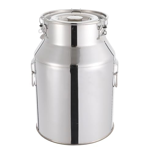 DYNAMI 7.4Gal Stainless Steel Milk Can,Large Metal Airtight Canister with Sealing Silicone Ring and Locking Clamp,Stainless Steel Milk Bucket,for Water, Tea, Wine