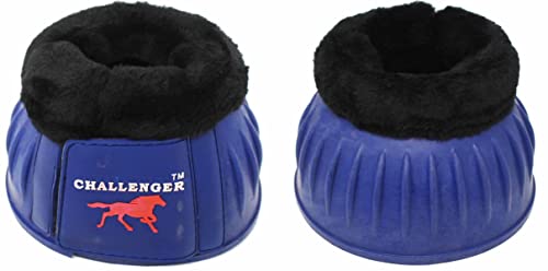 CHALLENGER Horse Training Ribbed Rubber Hoof Impact Overreach Protection Fleece Lined Bell Boots 41HI01 - color: Royal Blue, size: Large