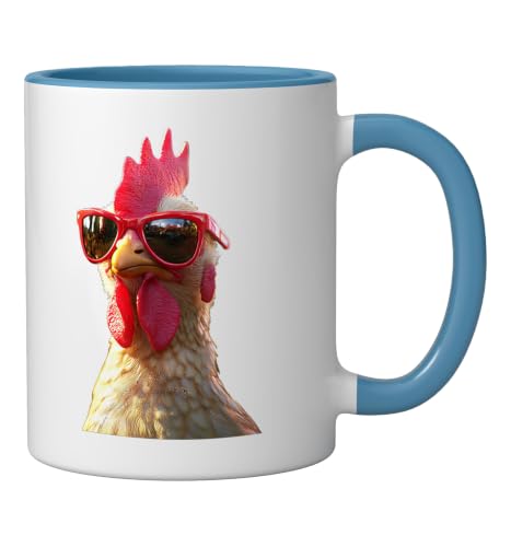 Chicken Hen Female Chick Farm Cluck Farmer Cute Chickens Ceramic Mug, Blue/White, 11oz - color: Blue/White, size: 11 Ounces