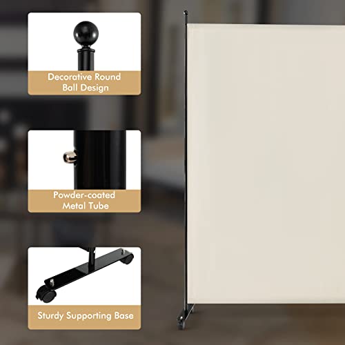 Giantex 73" x 73" Single Panel Room Divider with Wheels, Beige | Mobile Privacy Screen with Lockable Casters, Rolling Fabric Partition Wall for Home, Office, Studio - color: Beige, size: 73''W x 73''H (1 Panel)