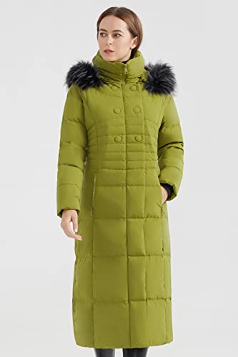 Orolay Women Warm Down Jacket with Hood Fur Long Puffer Coat Brown - color: Fruitgreen, size: Small