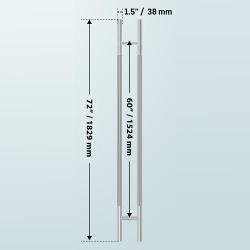 Ranbo 72" Knurled Door Pull Handle, 60"(1524mm) CTC, Polished Chrome | Heavy Duty 1.5mm 304 Stainless Steel, Back to Back Pull Handles for Interior/Front /Barn/Commercial/Entrances, Enhanced Grip - size: 72 Inch