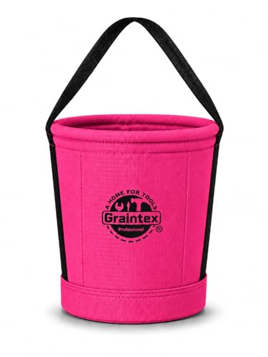 Graintex Tapered Canvas Bucket 12"x10"x15", Utility Tool Bucket 16 Inside Pockets, Reinforced Base & Carry Handle, Ripstop Canvas, Multi-Purpose Bag for Jobsite & Home Use for Tool Storage Solutions - color: Pink