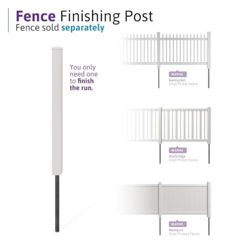 WamBam 4ft White Vinyl Finishing Post | No Dig, Steel Pipe Anchor, for Nantucket, Sturbridge, and Westport Fences, BL19042 - color: 4ft Tall Finishing Post