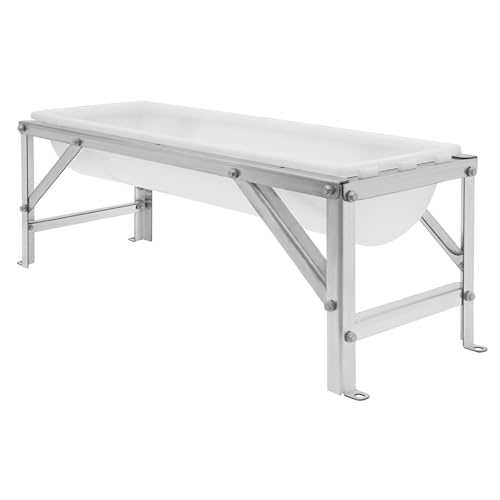 Livestock Feed Trough with Metal Stand 39" Long Large Capacity Livestock Feeder for Lambs Foals Calves Sheep Horses Alpacas and Goats in Farm (Silver+White) - color: Silver+White