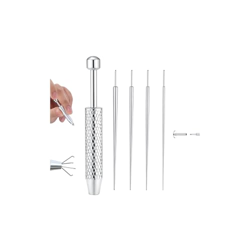 GEMQUEEN Piercing Ball Grabber Tool, 14-20G Taper for Changing Jewelry | Surgical Steel Flat Back Earrings Threader Tool Insertion Pin, Body Piercing Kit for Ear Rook Conch Nose Lip Jewelry Removal - style: Straight Threadless(14G 16G 18G 20G)+Ball Grabbe