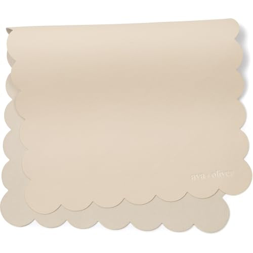 Vegan Leather Baby Changing Mat 16x30in, Wipeable, Foldable, Cream Scallop | Wipeable vegan leather changing mat folds compact for travel, portable multipurpose 16x30in - color: Cream Scallop