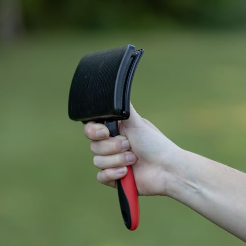 Jeffers Pet Self-Cleaning Slicker Brush for Dogs & Cats – Self Cleaning Button, Removes Tangles & Loose Hair, Non Slip Handle for Easy Grooming, Go To Gift for Pet Owners – Black, Red - Medium - color: Self Cleaning Slicker, size: Medium