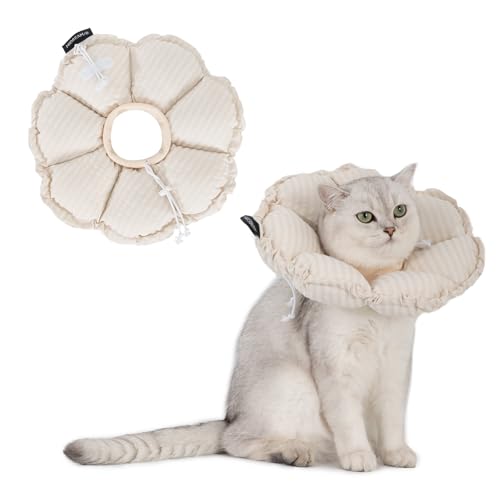 Soft Cat Cone Collar， Cute Adjustable Cat Recovery Collar，Elizabethan e Collar that can Protect Head and Foot Wounds，Egg White All-Season Style - color: White, size: L