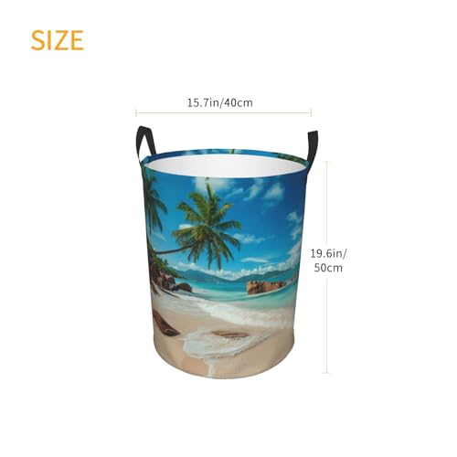 Laundry Basket Seaside Palm Trees Collapsible Large Capacity, 63L Dirty Clothes Basket Durable Lightweight Hamper With Handles Ideal For Clothes,Toys Home Organization15.7 * 19.6in - color: Palm