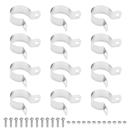 M METERXITY 12-Pack 1-1/16" Brace Bands Chain Link Fence Parts | Galvanized Steel Chain Link Brace Band with Bolts and Nuts for Fence, Gate, Posts, Rust-Resistant [Silver] - size: 1-1/16"