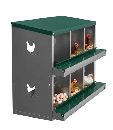 6 Compartment Chicken Nesting Box, Heavy Duty Metal Laying Box with Perch, Easy Assembly & Easy Clean for Outdoor Chicken Coop, Green - color: Green, size: 6 Compartment