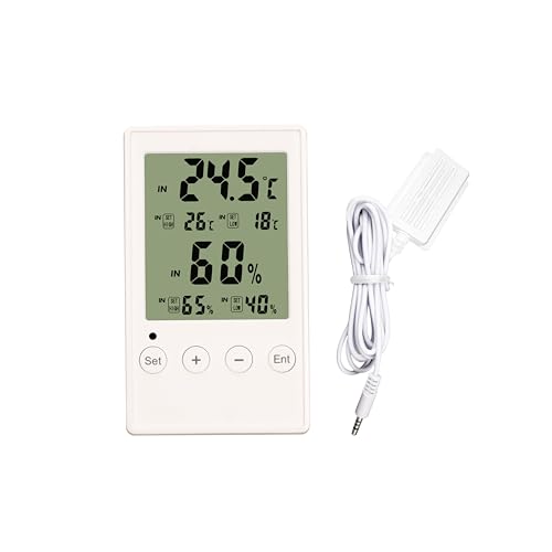 Dual Probe Thermometer Hygrometer with Alarm - Indoor/Outdoor Temperature Humidity Monitor for Home, Reptile Tanks, Incubators, Greenhouse - Large Display with Hi/Lo Alerts
